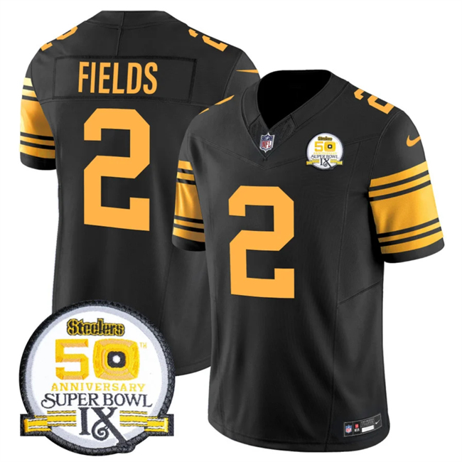 Men's Pittsburgh Steelers #2 Justin Fields Black 2024 F.U.S.E. 50th Anniversary Of Super Bowl IX Color Rush Limited Football Stitched Jersey